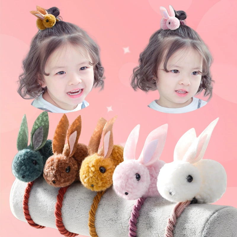 Children's Hair Tie (TikTok) Rabbit Plush Topknot, Soft Elastic Cord, Cartoon Colors