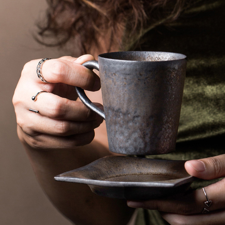 Cross -border retro ceramic iron rust glaze water cup rushing ear…