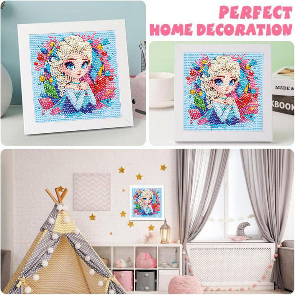 Pintura de diamantes enmarcada hecha a mano, superventas transfronteriza, de dibujos animados infantiles de la princesa Elsa, linda pintura de pegatinas de diamantes DIY
