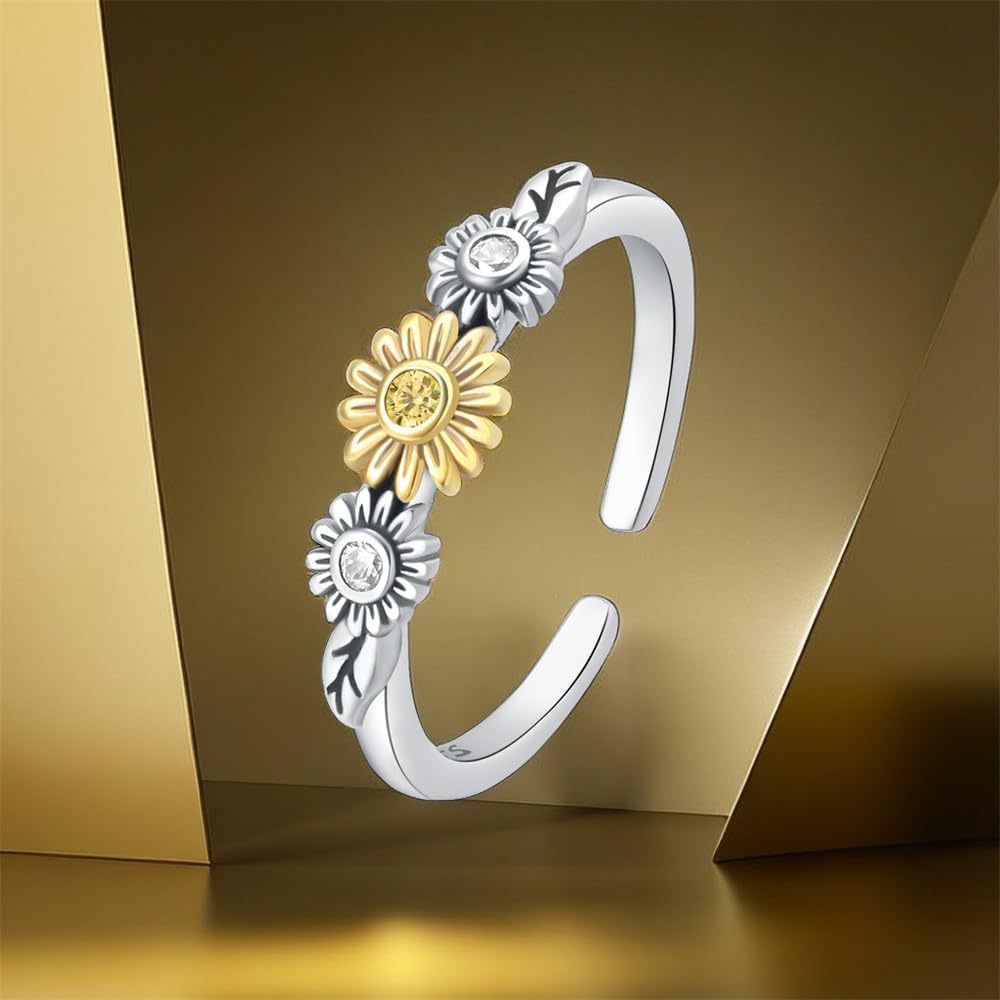 2g Weight Open Rings Classification Adjustable Ring Size Sterling Silver Flower Open Rings