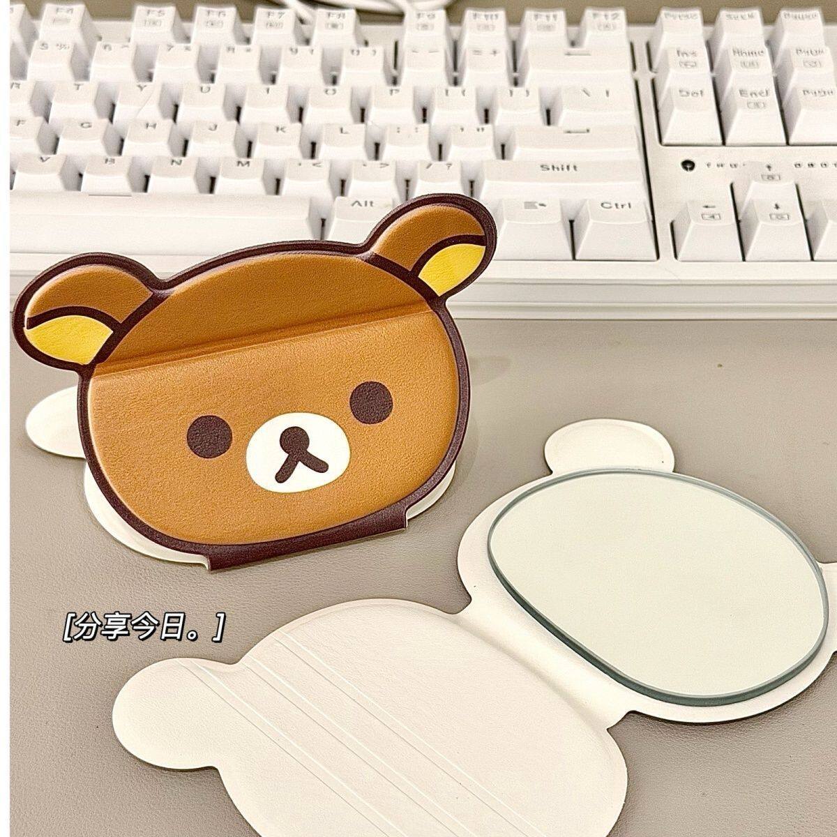 Cute oso plegable espejo de maquillaje portátil HD espejo de escritorio de maquillaje de estudiantes de niña corazón de dibujos animados espejo de maquillaje