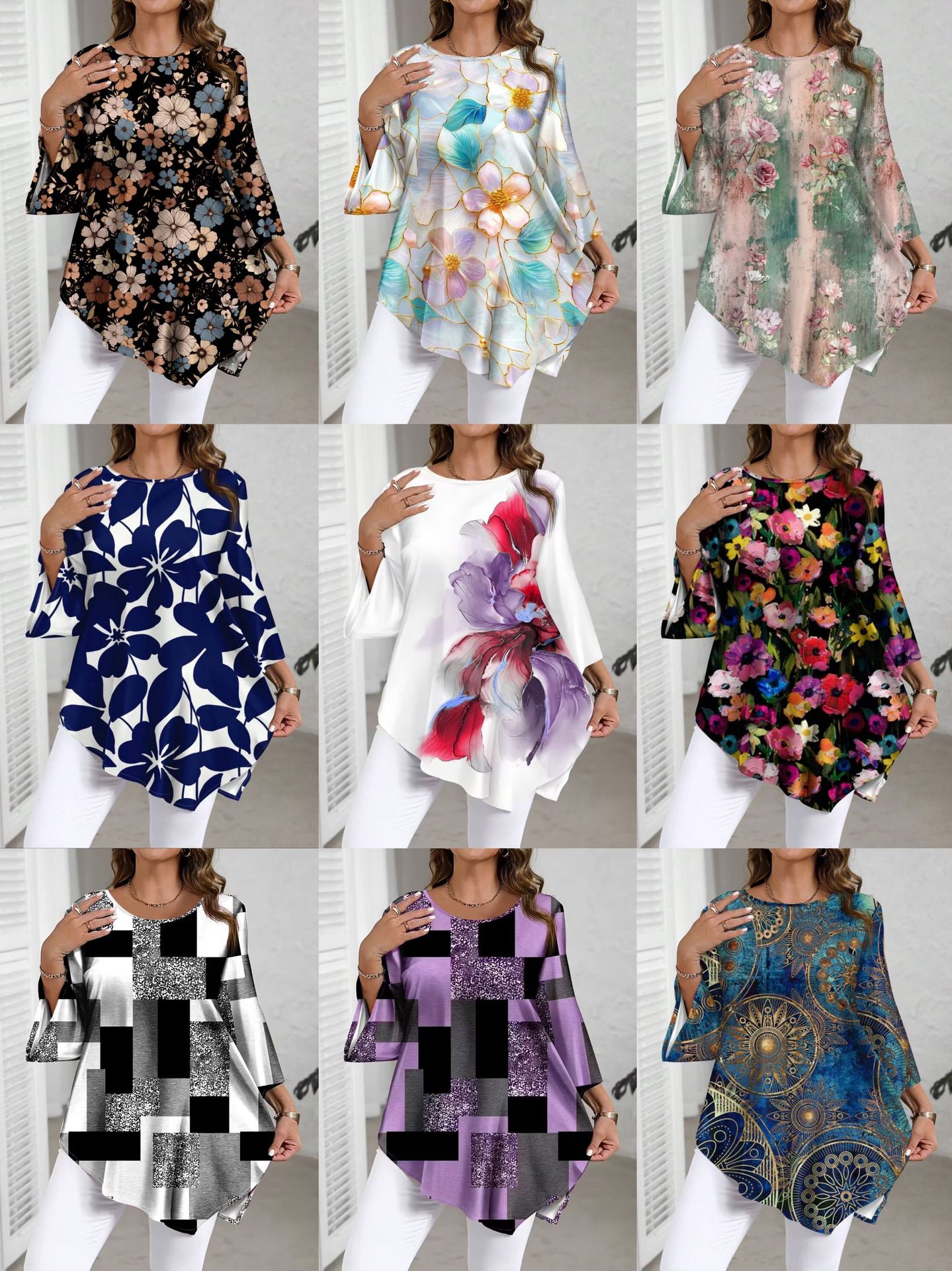 2026 nueva camiseta de damas de tamaño grande impresión universal blusa de cuello redondo multicolor opcional image 1