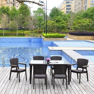 Outdoor Furniture Rattan Long Tables and Chairs Outdoor Tables and Chairs Balcony Courtyard Villa Leisure Rattan Tables and Chairs Manufacturer Wholesale