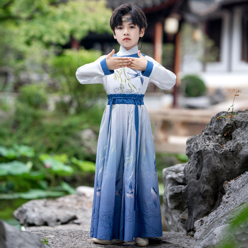 Hanfu blue boy  ancient  folk costume boy handsome master tang suit prince warrior swordsman cosplay clothes children wear ancient costumes