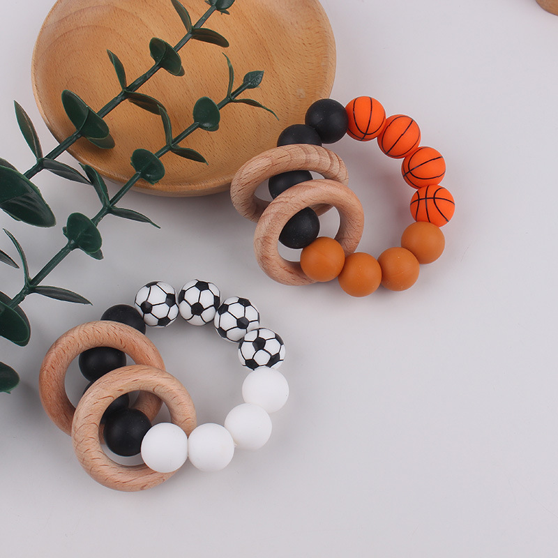 Comercio electrónico transfronterizo pulsera de mordedor para bebés recién nacidos, protección del medio ambiente natural, anillo de madera de haya, juguete de mordedor