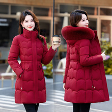2025外贸新款大毛领棉衣女中长款修身显瘦时尚简约棉衣棉袄外套潮