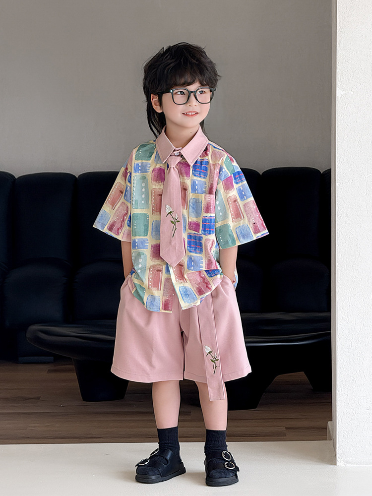 Детский летний комплект для мальчиков, рубашка для отдыха