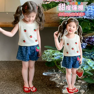 女童草莓背心套装夏季2025新款洋气时尚儿童女宝宝刺绣短裤两件套