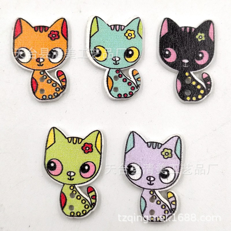 Botones de dibujos animados de madera de fondo blanco con forma de gato botones de dibujos animados de madera de bricolaje 50 pc/paquete
