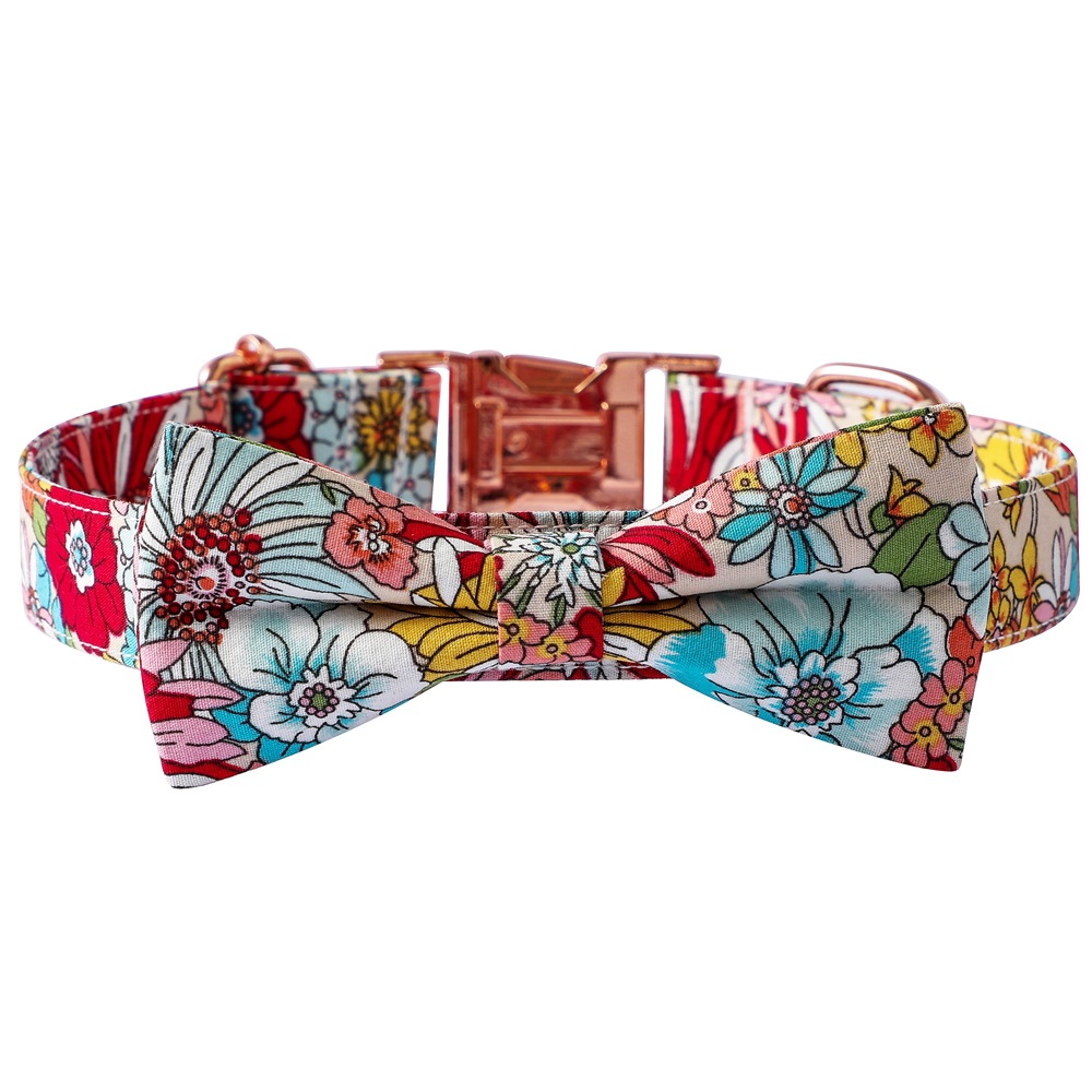 Fabricante TANPOPO en stock transfronterizo para collar de perro de algodón flores de oro rosa botones de arco de mascotas