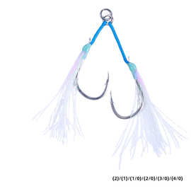 联森新品绑线夜光亮丝铁板鱼皮双钩无缝单圈鱼钩海钓路亚2对/包