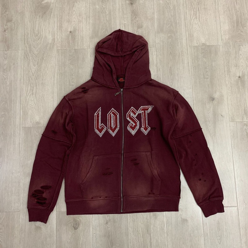 洛杉矶潮牌Lost intricacy洗水做旧卫裤长裤烫钻开衫拉链卫衣套装|undefined
