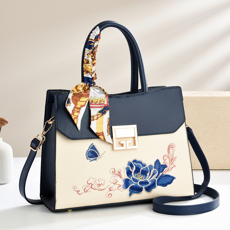 Bolso Bandolera con Bordado Tradicional para Mujer de PU con Bordado y Cierre de Cremallera para Uso Diario
