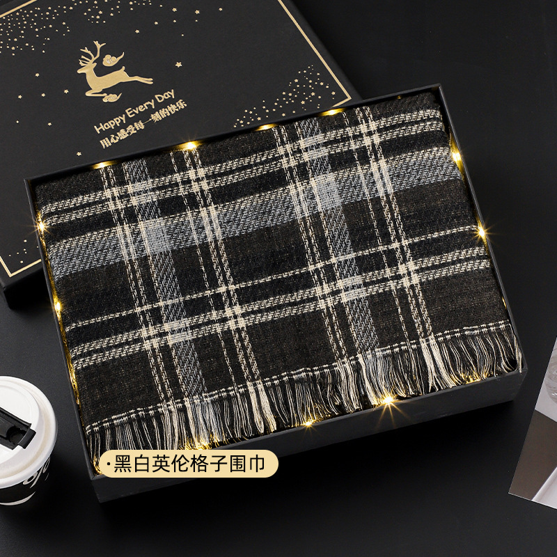 Black and white british plaid scarf❤Yulu has you gift box [package 1]