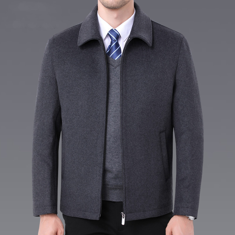Autumn and Winter Wool Woolen Jacket Men's Lapel Middle-aged Dad's Short Thickened Jacket Loose Cashmere Jacket Autumn and Winter Wool Woolen Jacket Men's Lapel Middle-aged Dad's Short Thickened Jacket Loose Cashmere Jacket
