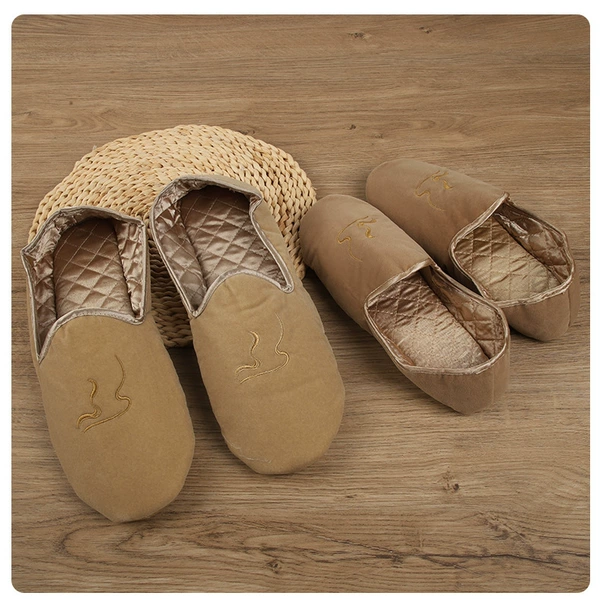 Flocked embroidered strap disposable slippers for women (35-39)