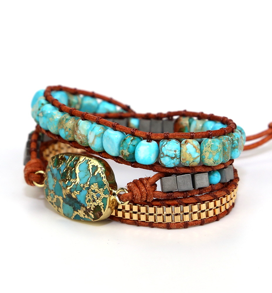 Geometric Pattern Ethnic Style Geometric Turquoise Knitting Bracelets