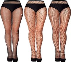 跨境歐美性感大碼燙鑽網襪小中大網組合套裝薄款彩色打底襪漁網襪