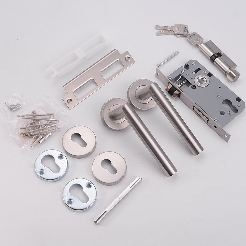Cerradura dividida de una sola lengua de acero inoxidable, puerta cortafuego de doble curva, cerradura de manija, dormitorio, baño, manija de puerta de madera, fábrica al por mayor
