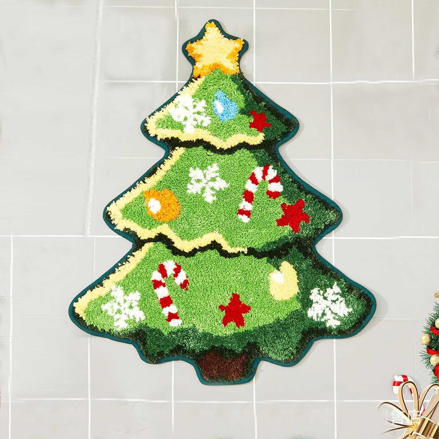 Navidad transfronteriza decoración alfombra de suelo alfombra de suelo de árbol de Navidad imitación alfombra de suelo de baño alfombra de puerta alfombra de decoración de vacaciones