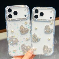 珍珠爱心适用苹果17Air手机壳闪钻IMD星星iPhone16promax奢华闪粉