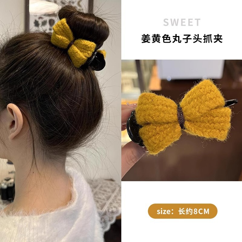 女性用の新しい夏のニットヘアピン、ミルクコーヒー色、甘い、カジュアル、多用途のリボンヘアピン、ヘアボールヘッドが利用可能|undefined