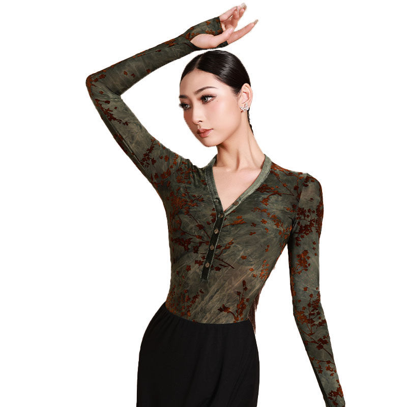 2025 New Long-Sleeved Latin Dance Practice Clothes Dance Clothes Adult Clothing Tops Dance Clothes for Women