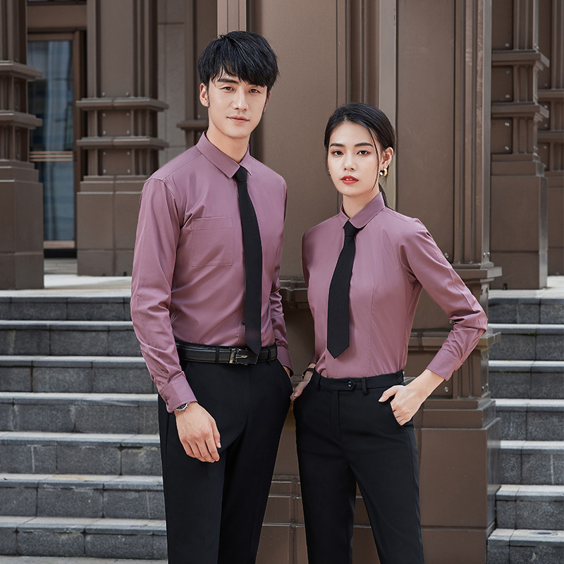 Sales Workwear Black Company Shirts for Men and Women, Property Management Long-Sleeved Shirts, Home Exhibition Bamboo Fiber Workwear