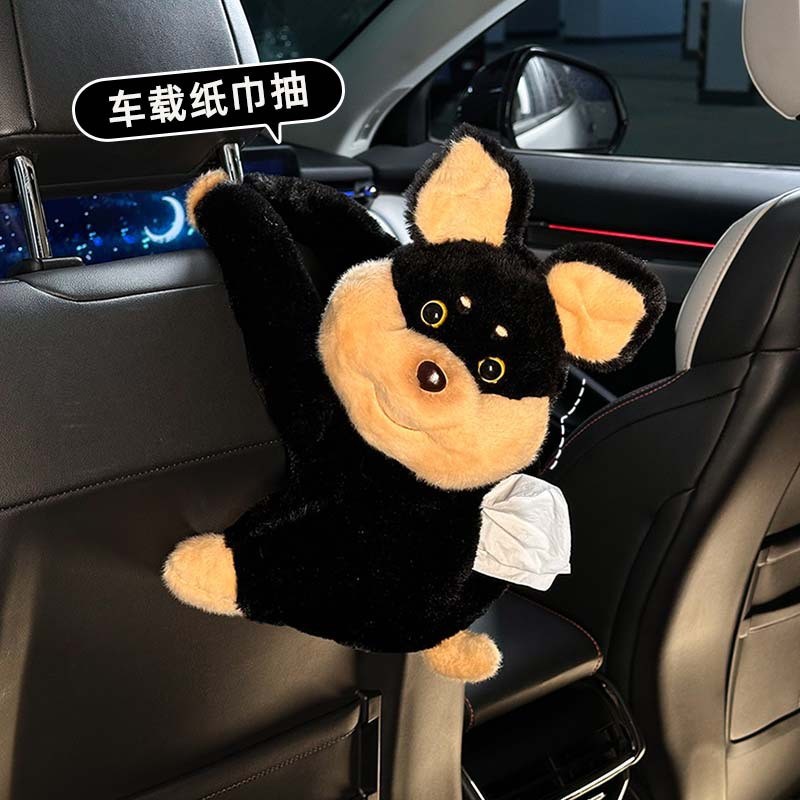 Automóvil encantador gato perro caja de toallas de dibujos animados muñeca coche colgante caja de extracción muñeca de peluche bolsa de toallas de papel
