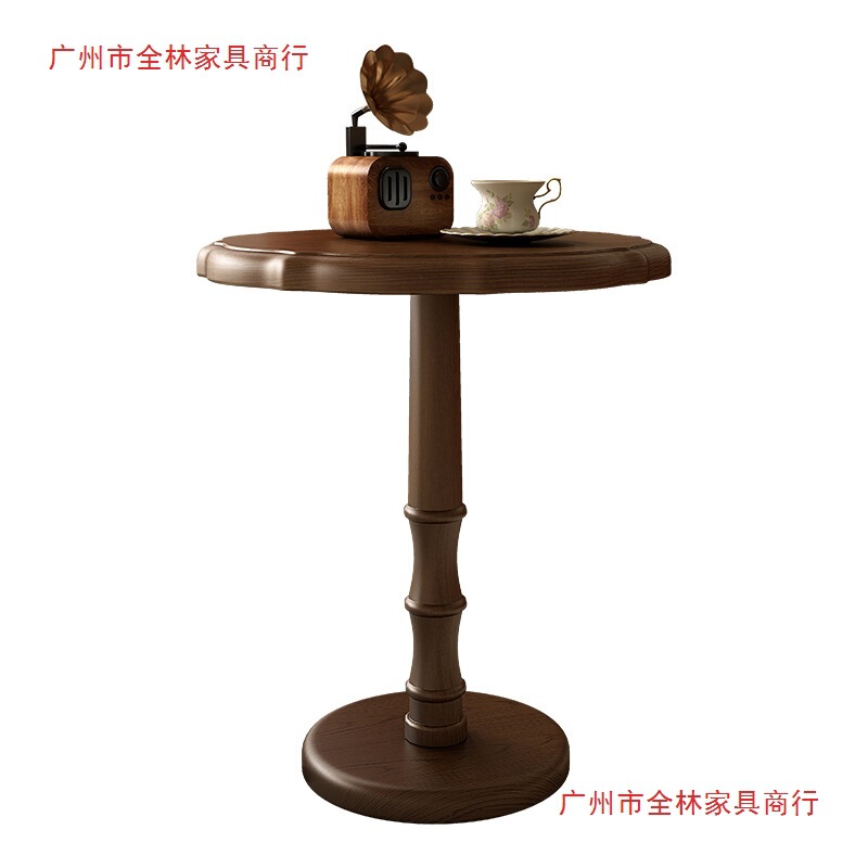 法式中古风实木小茶几客厅沙发边几小户型阳台小圆桌复古角几|undefined