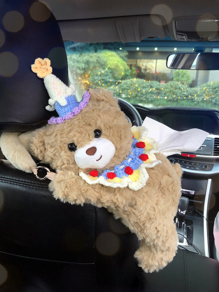 Car Tissue Box Car Paper Drawer Creative Cute Blue Ice Cream Princess Car Storage Hanging Bag Plush Doll