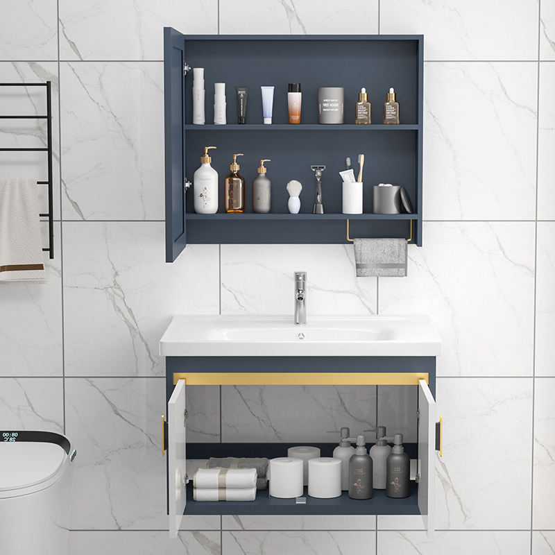 Placa de roca gabinete de baño combinación de lavabo integrado cuarto de baño apartamento pequeño lavabo gabinete mesa de lavado Luz de lujo espacio de aluminio gabinete colgante