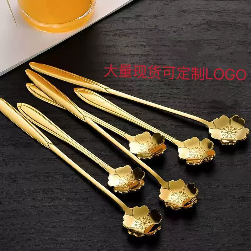 Нержавеющая сталь кофейная ложка творческая золотая рука с вишневым цветом