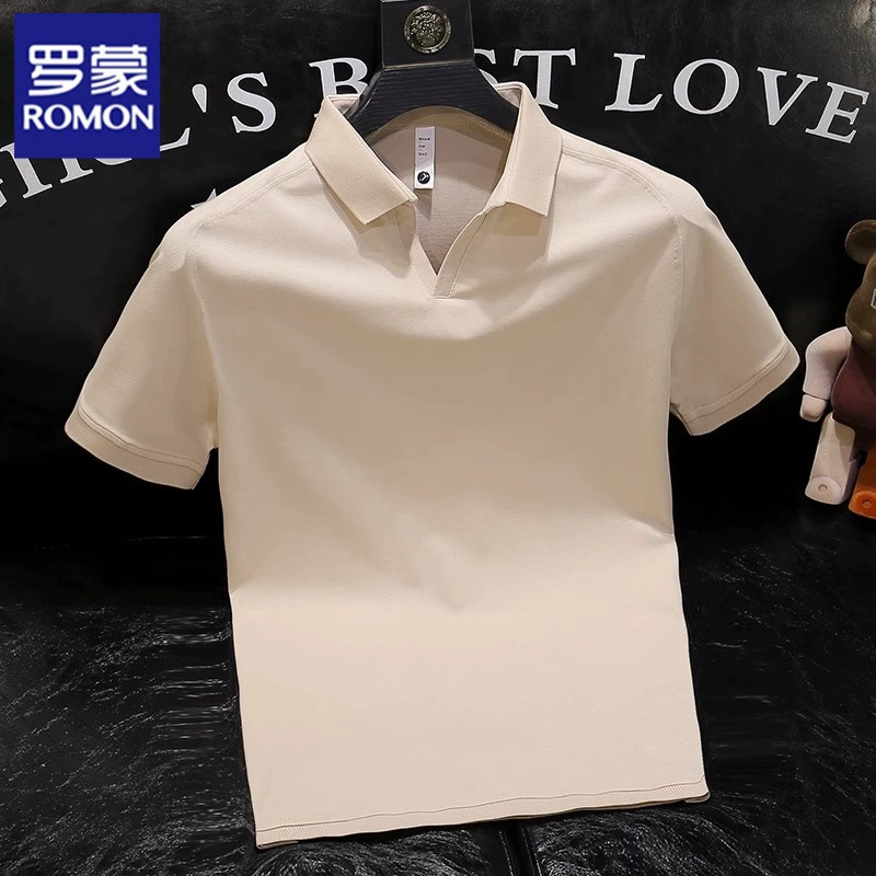 Romon, лето 2025, новая мужская рубашка-поло с короткими рукавами, стильная футболка с лацканами, однотонная, тонкая, с половиной рукавов, мужская модная