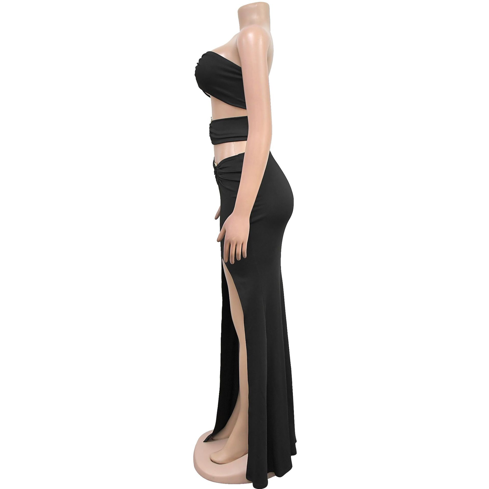 Women Wear Solid Color Slim Fit Sexy Slit Maxi Dress