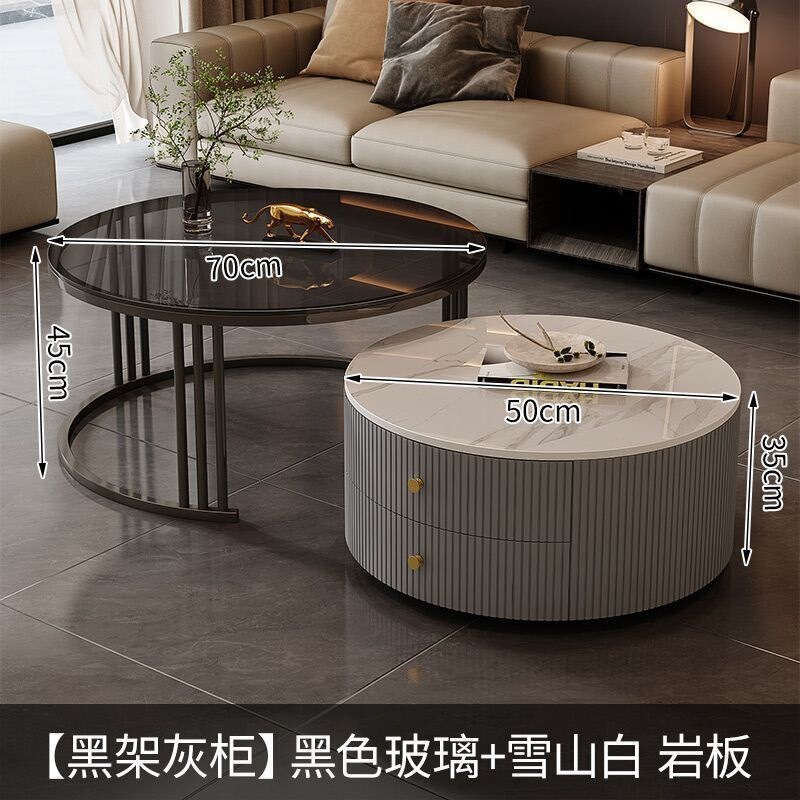 茶几轻奢简约现代客厅家用小户型北欧边几大理石岩板圆形小茶几桌|undefined
