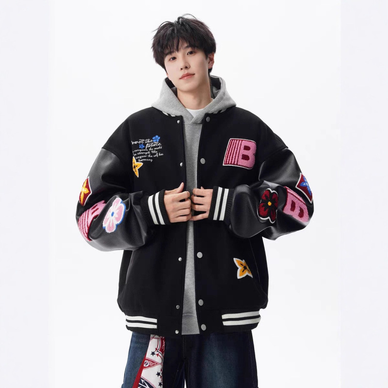 American-Style Color-Blocking Baseball Jacket for Men, Autumn 2025, Jersey Style, Embroidered, Cool High Street Casual Couple's Jacket