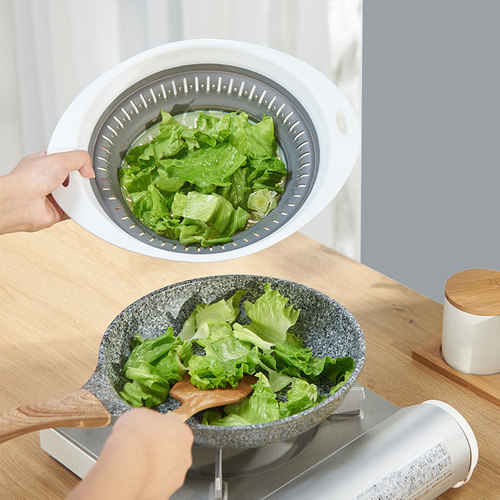 Foldable silicone drain basket, kitchen retractable hanging vegetable washing basket, Nordic simple fruit and vegetable drain basket