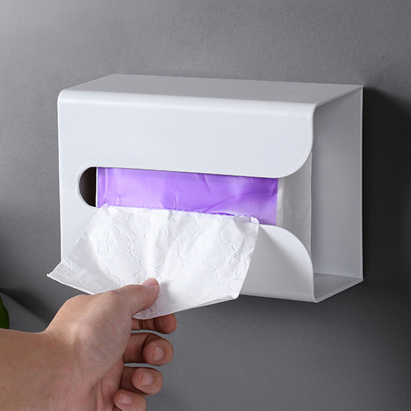 【厚手の多機能ティッシュボックス】創意的な穴なしの引き出し箱の壁の壁掛け式トイレのティッシュボックス