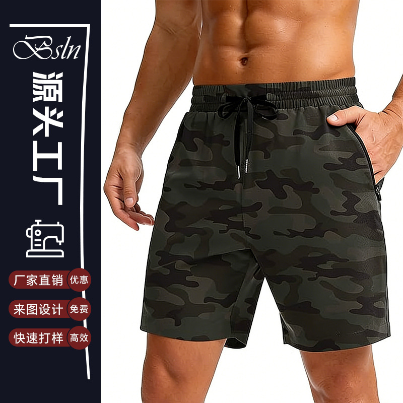 Cross-Border European and American Men's Running Shorts with Zipper Pockets, Lightweight Quick-Dry Running Shorts