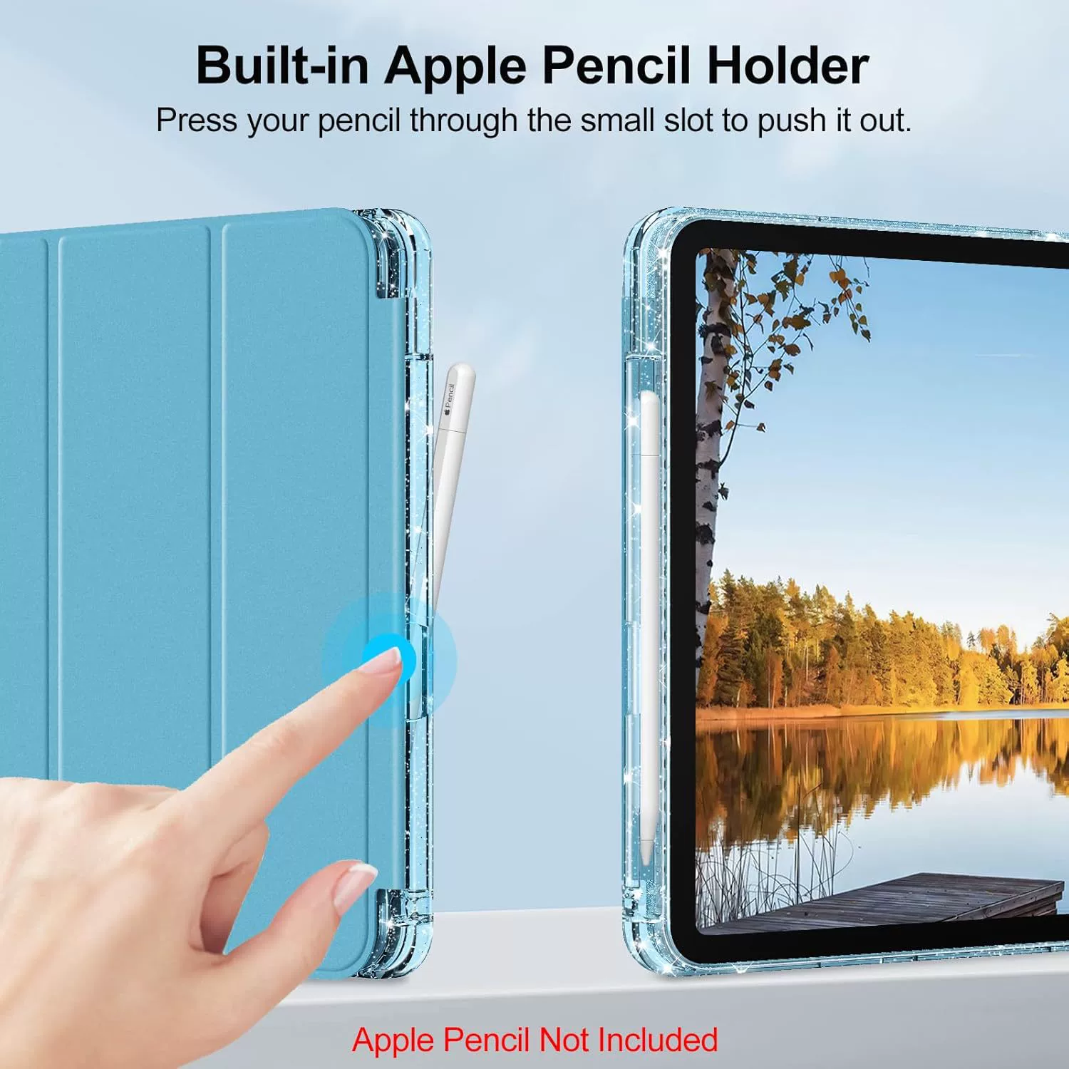 Подходит для iPad 10.9 защитный чехол 2025 акриловый глиттер кожаный чехол pro11 трехсекционный лоток для стилуса, Air5 планшетный чехол