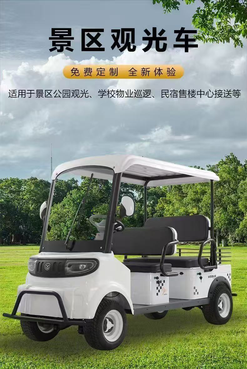 Electric four-wheeled vehicle for scenic sightseeing tours, customer pick-up and transportation, passenger-carrying electric vehicle with canopy, black