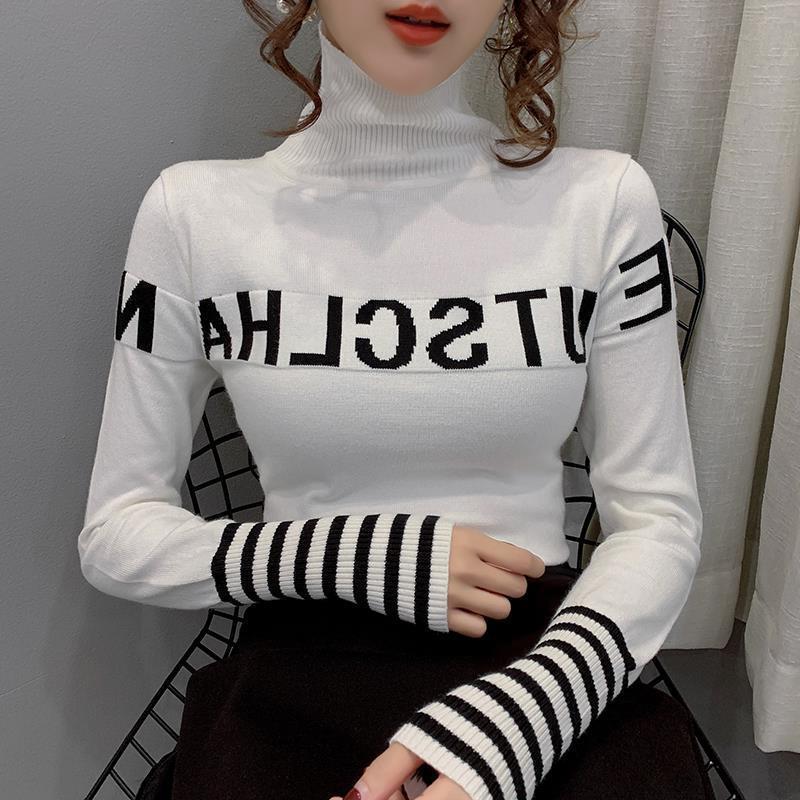 高领针织衫女秋冬内搭欧货2024新款洋气修身打底衫堆堆领套头毛衣