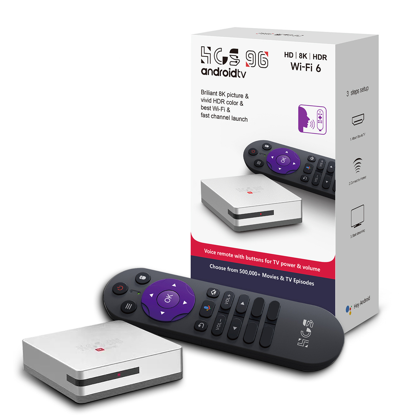 Cross-Border Popular Hcs96 Silver Android 14 Set-Top Box 4K High-Definition Bluetooth Wifi6 Bluetooth Voice Remote Control Set-Top Box
