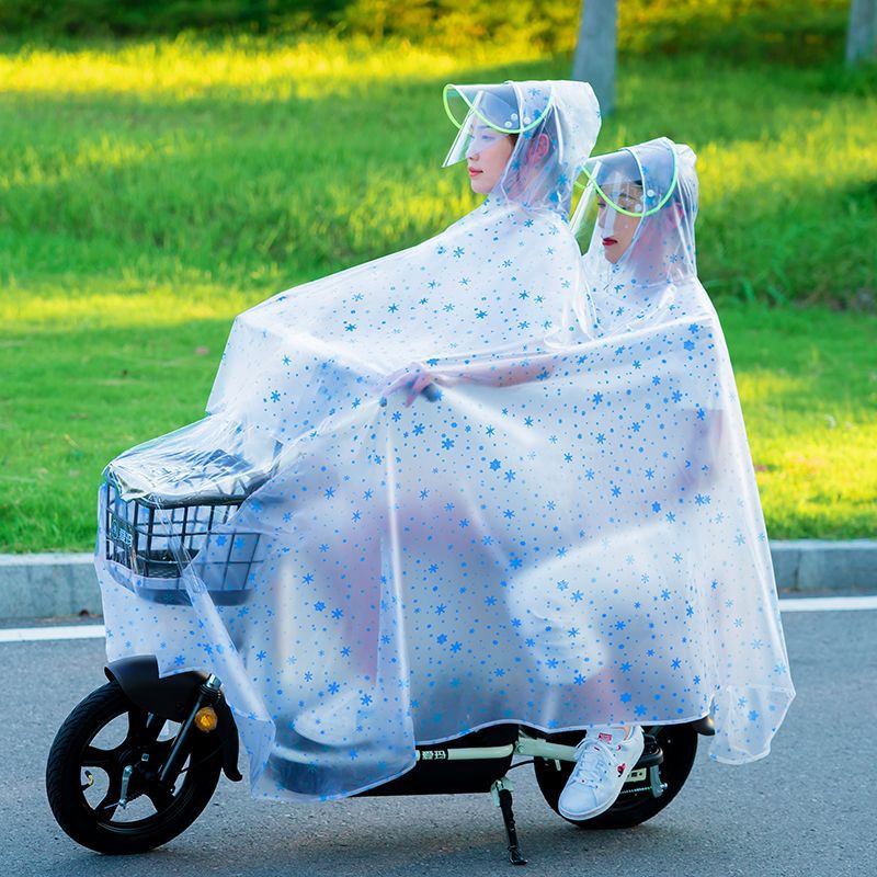 Double Raincoat Mother and Child Parent-Child No Mirror Set Electric Car Motorcycle Battery Car Bicycle Women's Transparent Poncho