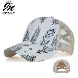 春夏新款天羽毛交叉松紧网马尾棒球帽鸭舌帽太阳帽遮阳帽B817