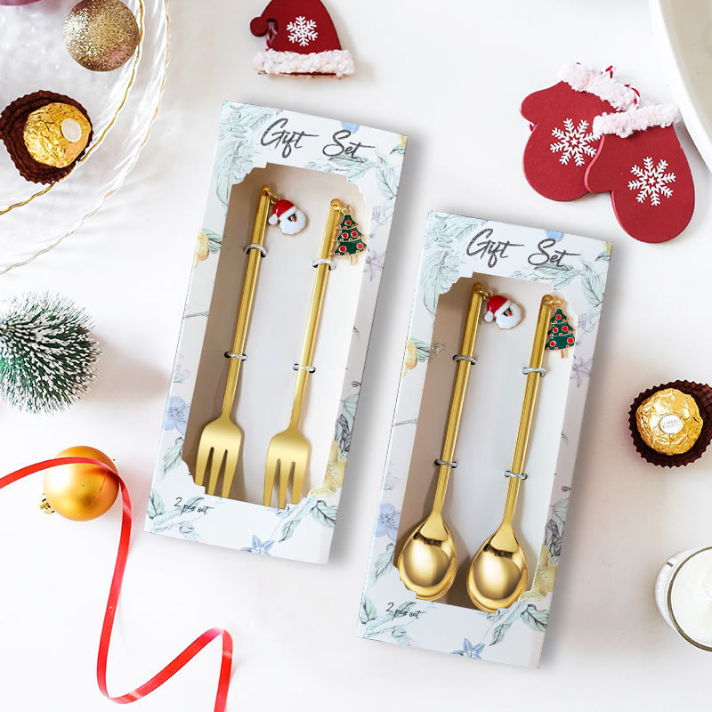 Factory wholesale creative ins Christmas stainless steel tableware coffee mixing dessert spoon Fork hand gift set