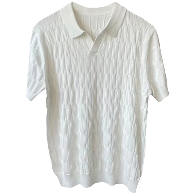 Camiseta polo de manga corta de punto para hombre de verano Camiseta de media manga con solapa casual de seda de hielo de color sólido de estilo coreano delgado