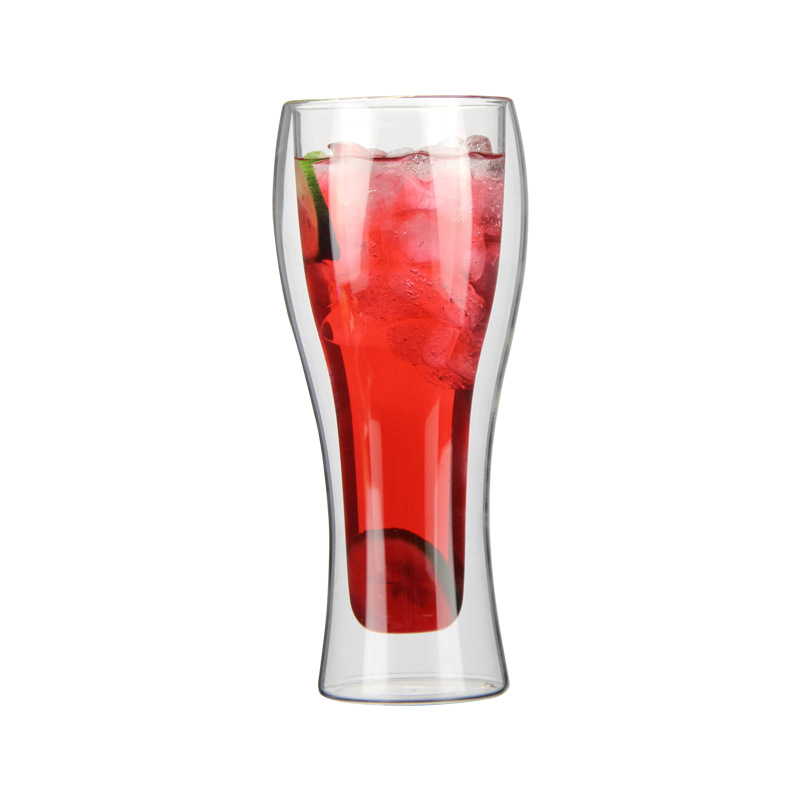 Fábrica al por mayor de vidrio de borosilicato de doble capa de vidrio espesado transparente cintura-apretado taza de cola taza de cerveza taza creativa