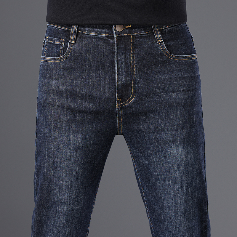 Hajies Men's Cotton Jeans with Silk Blend, 2026 Spring Autumn Winter Thick High-Waisted Slim Fit Stretch Straight-Leg Pants